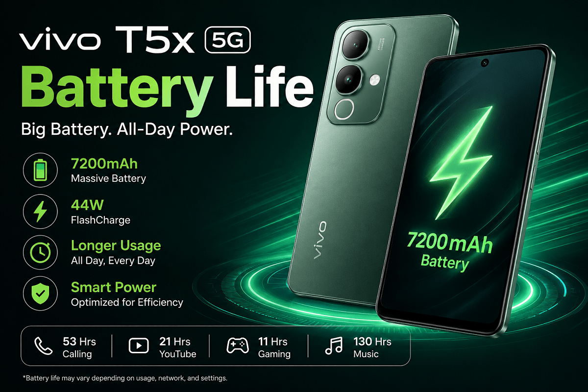 vivo T5x 5G battery life with 7200mAh battery