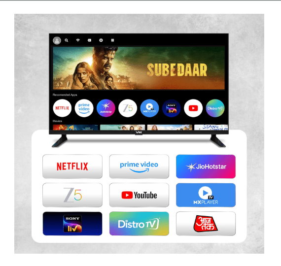 Family enjoying movies on the VW32AQ3 Android Smart TV