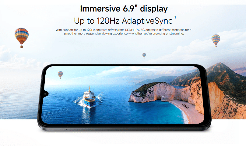 Redmi 17C 5G 6.9 inch 120Hz display