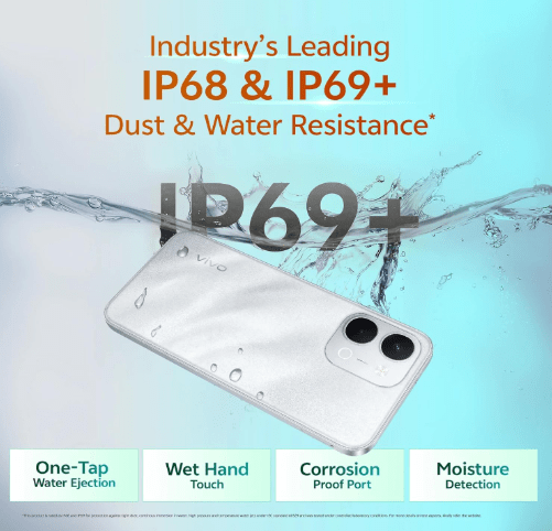 Vivo T5x 5G with IP68 and IP69 dust and water resistance