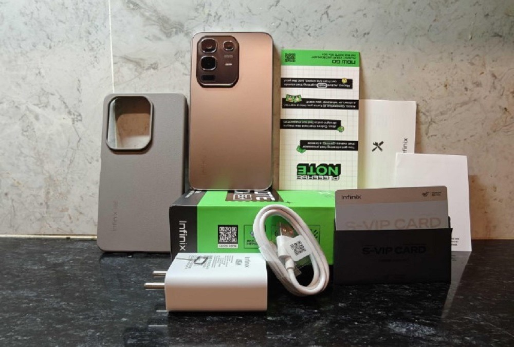 Infinix Note 50x 5G smartphone with USB-C charging cable