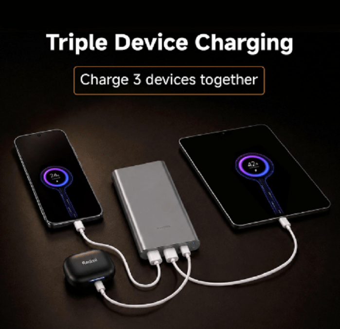 : Xiaomi Power Bank 4i USB-C and dual USB-A ports